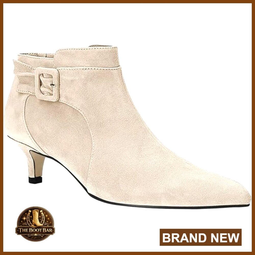 Pointed Toe Ankle Boots Kitten Heel Faux Suede Side Zipper Dress Shoes
